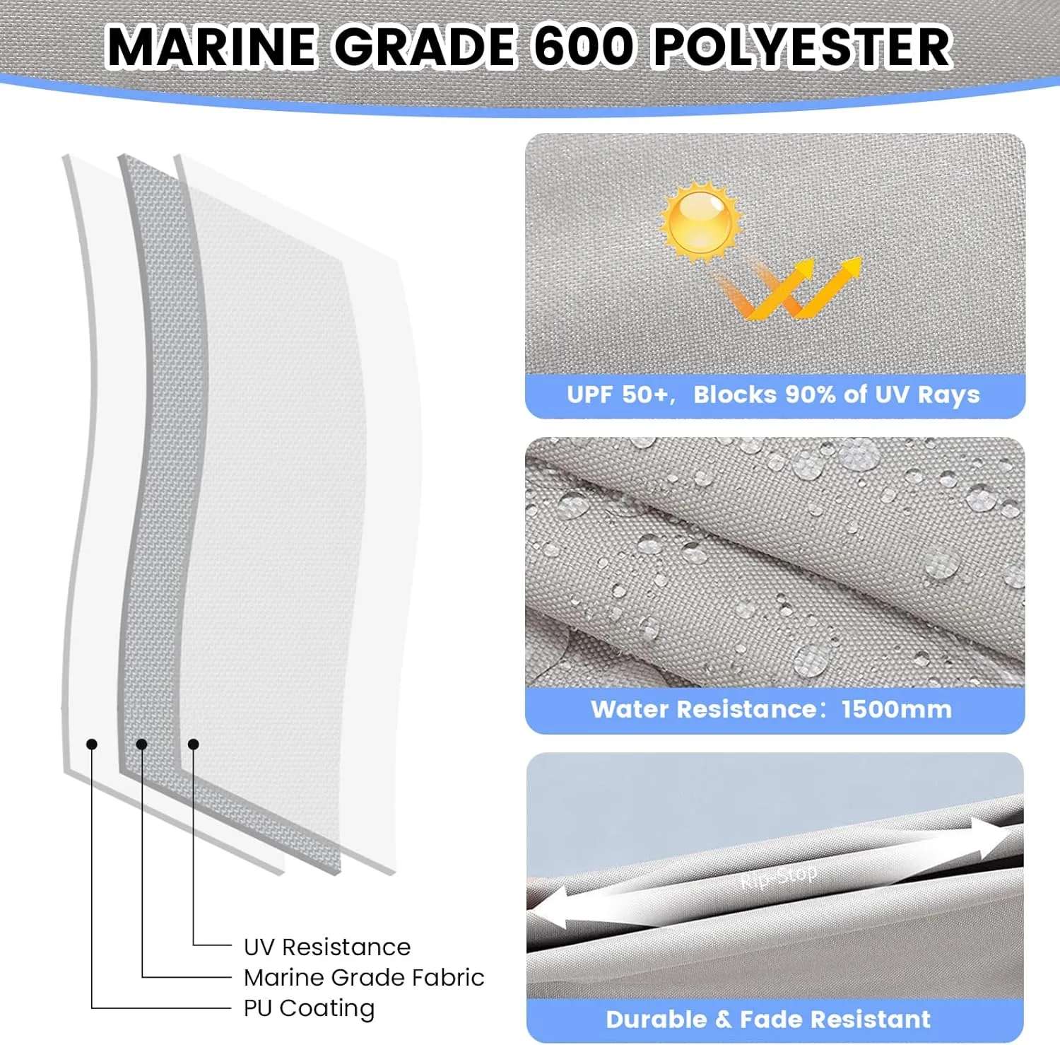 GAOMON 3 Bow Bimini Tops with Mesh Sidewalls Support Poles for Boats Durable Marine Grade Canvas Top Includes 2 Straps Storage Boot 1 Inch Aluminum Frame (3 Bow 6'L x 46" H x 54"-60" W)