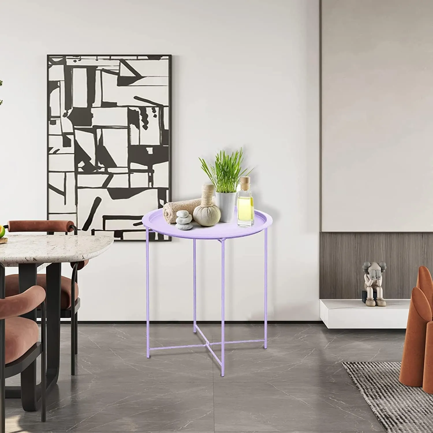Garden 4 you End Table Set of 2, Outdoor Side Table, Small Patio Table Metal Side Table, Round Folding Side Table, for Outdoor and Living Room,Purple