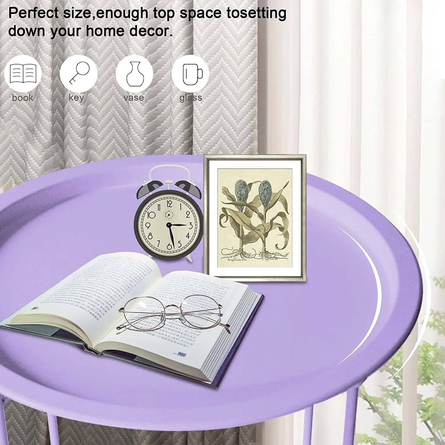 Garden 4 you End Table Set of 2, Outdoor Side Table, Small Patio Table Metal Side Table, Round Folding Side Table, for Outdoor and Living Room,Purple