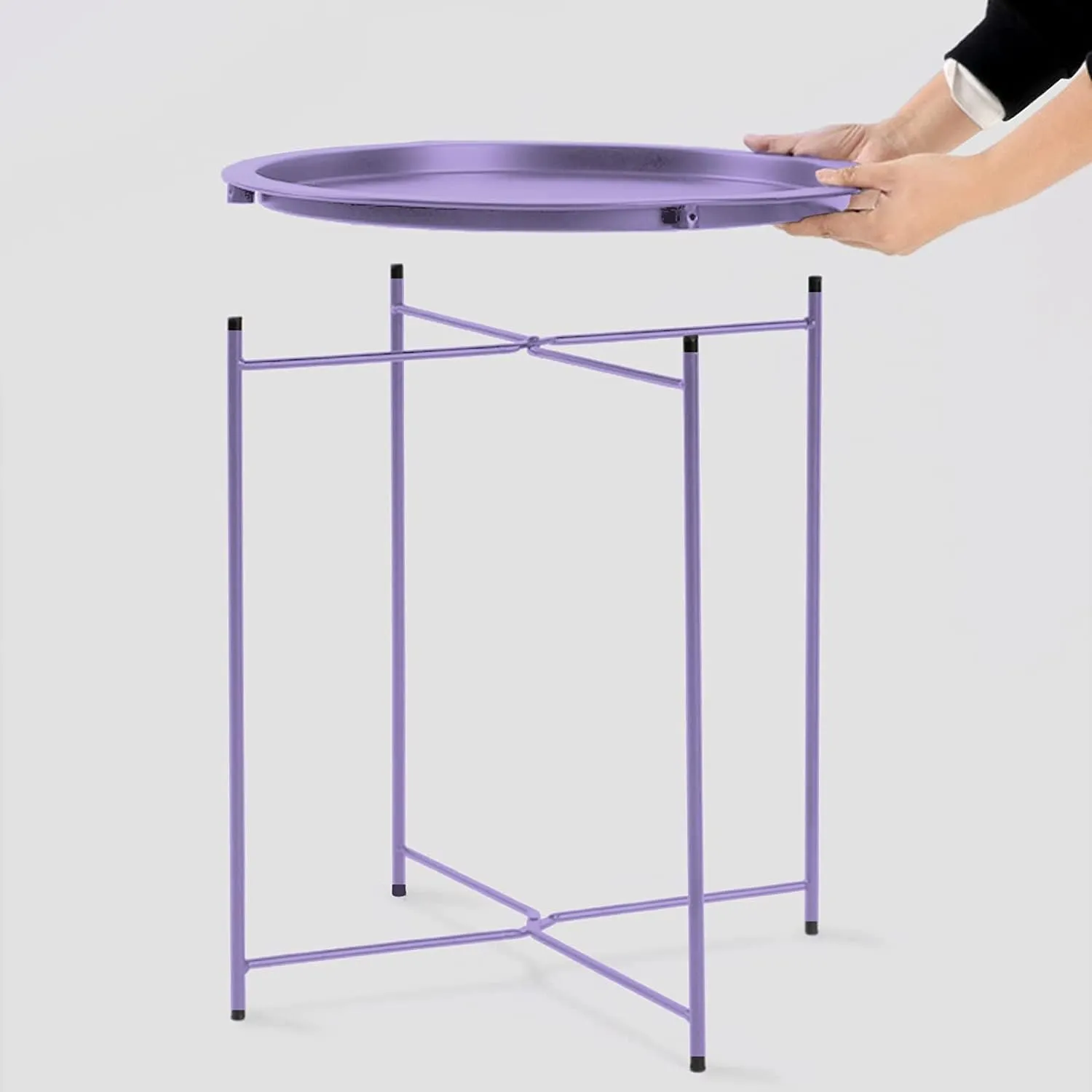 Garden 4 you End Table Set of 2, Outdoor Side Table, Small Patio Table Metal Side Table, Round Folding Side Table, for Outdoor and Living Room,Purple