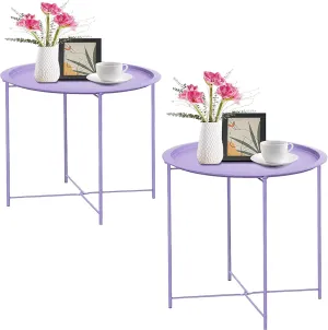 Garden 4 you End Table Set of 2, Outdoor Side Table, Small Patio Table Metal Side Table, Round Folding Side Table, for Outdoor and Living Room,Purple