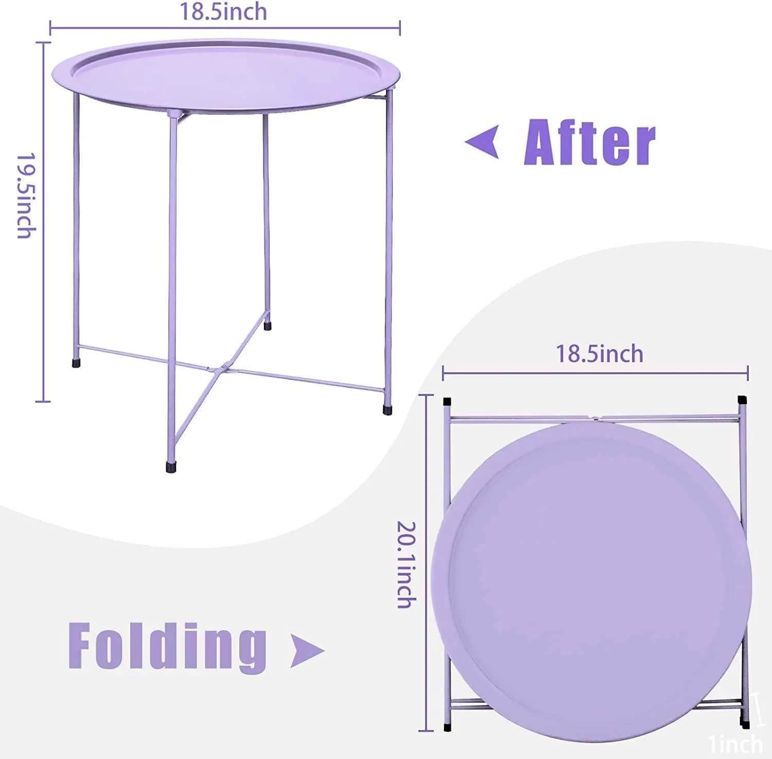 Garden 4 you End Table Set of 2, Outdoor Side Table, Small Patio Table Metal Side Table, Round Folding Side Table, for Outdoor and Living Room,Purple