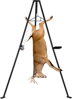 GARVEE Deer Hanger for Skinning, 500 LBS Deer Hoist Tripod with Lifting Winch Gambrel Set and Tool Tray, Adjustable Height and 360 Degrees Swivel