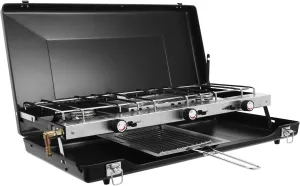 Gas Camping Stove,Tabletop Portable Cooking Stove with Non-lip Feet Sturdy Latches,Piezo Ignition 3-Burner Camping Stoves for Campings,Barbecues
