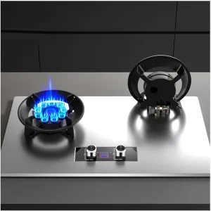 Gas Stove 2 Burners with 5.2KW Power, Flip Top Design, Double Sided Independent Timer, Accidental Flameout Protection for Home Kitchen, Camping, Garden, and Catering