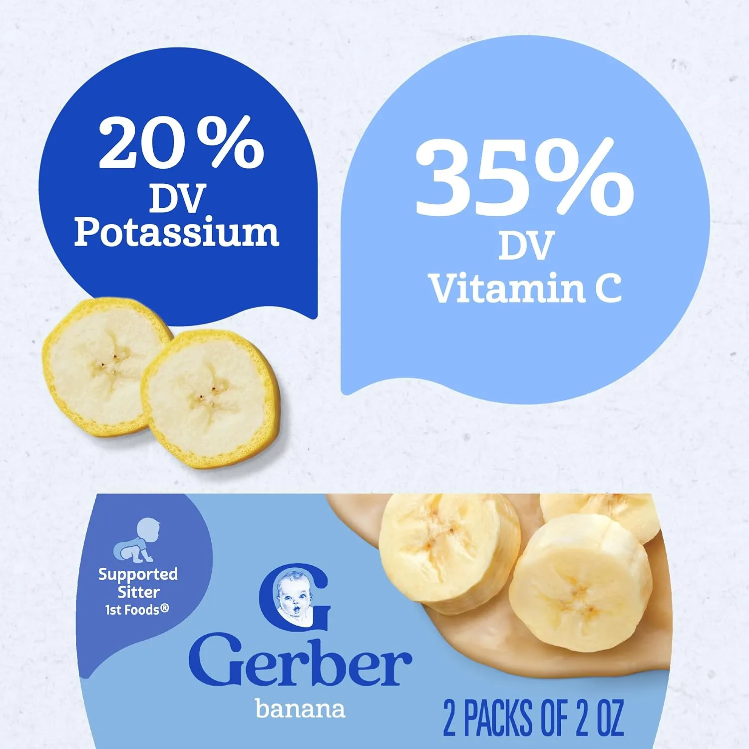 Gerber 1st Foods Baby Food Banana Puree, Natural & Non-GMO, 2 Ounce Tubs, 2-Pack (Pack of 8)