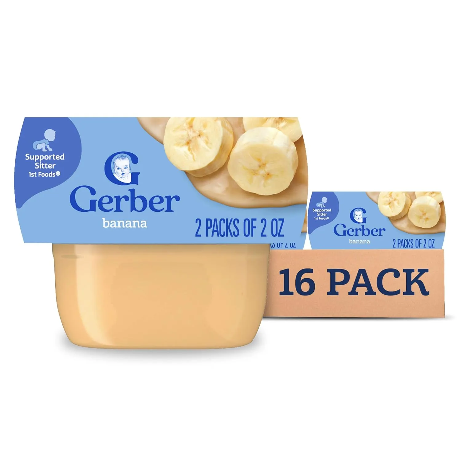 Gerber 1st Foods Baby Food Banana Puree, Natural & Non-GMO, 2 Ounce Tubs, 2-Pack (Pack of 8)
