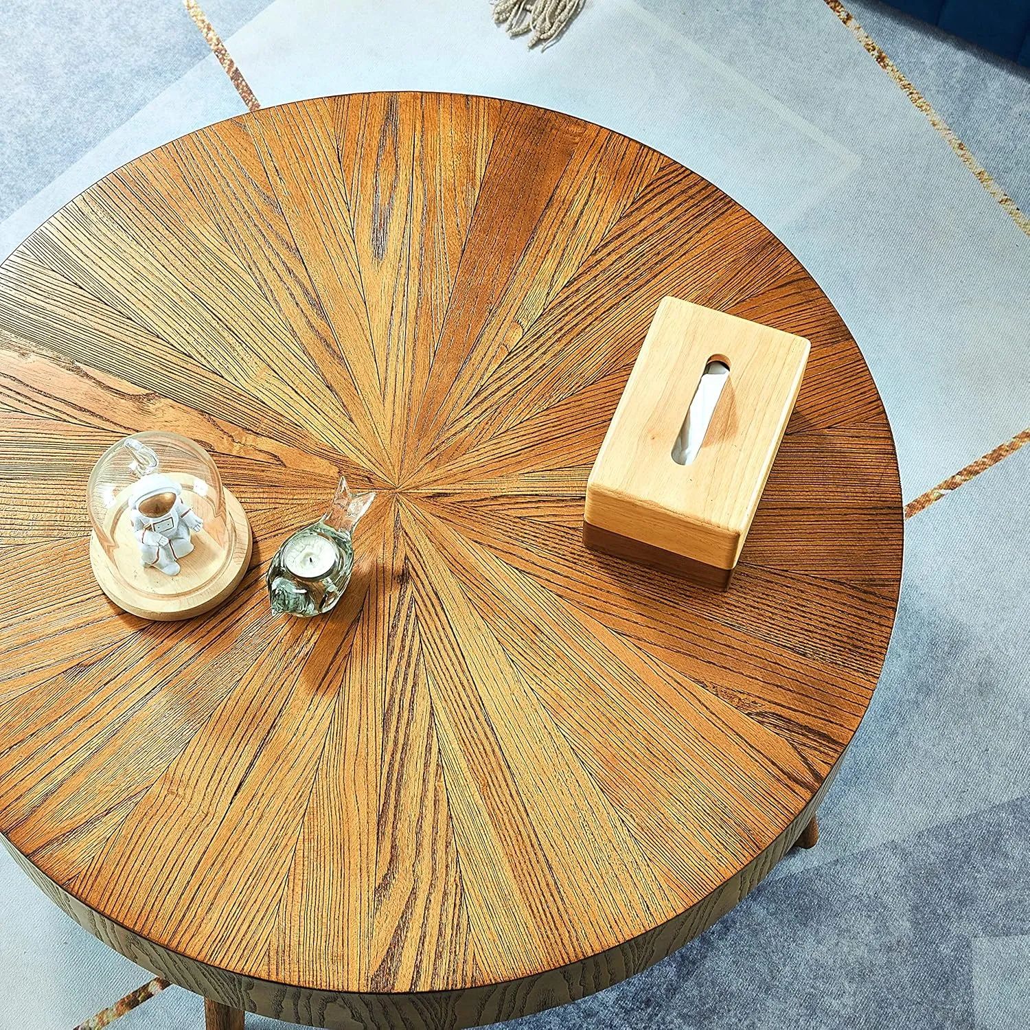 Gexpusm Round Wood Coffee Table Set of 2, Farmhouse Solid Wood Coffee Table ＆ End Table Side Table for Living Room, Circle Rustic End Table Set, No Need Assembly (2 Piece, 31x31x16 in)