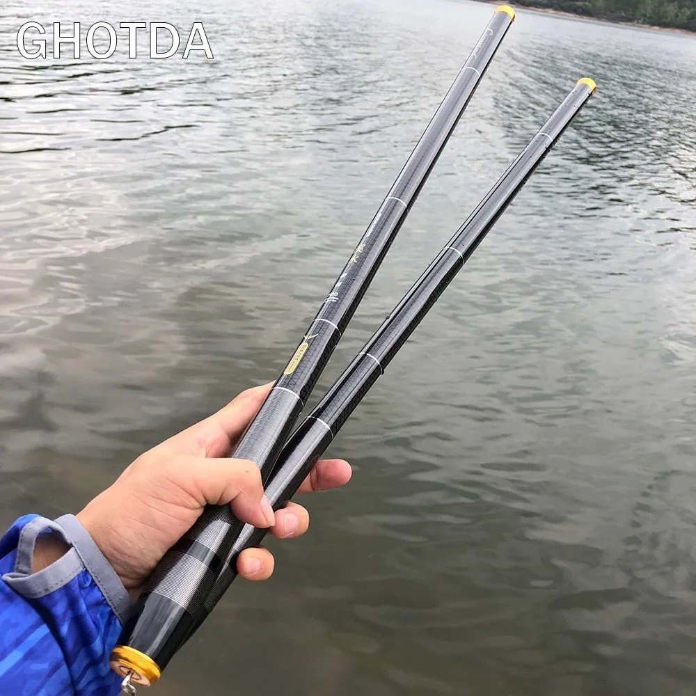 GHOTDA 3.6M -7.2M Carbon Fiber Fishing Rod Telescopic Ultra-light Hard Pole
