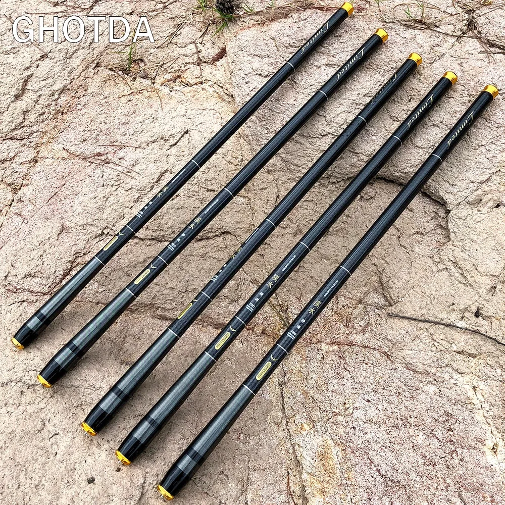 GHOTDA 3.6M -7.2M Carbon Fiber Fishing Rod Telescopic Ultra-light Hard Pole