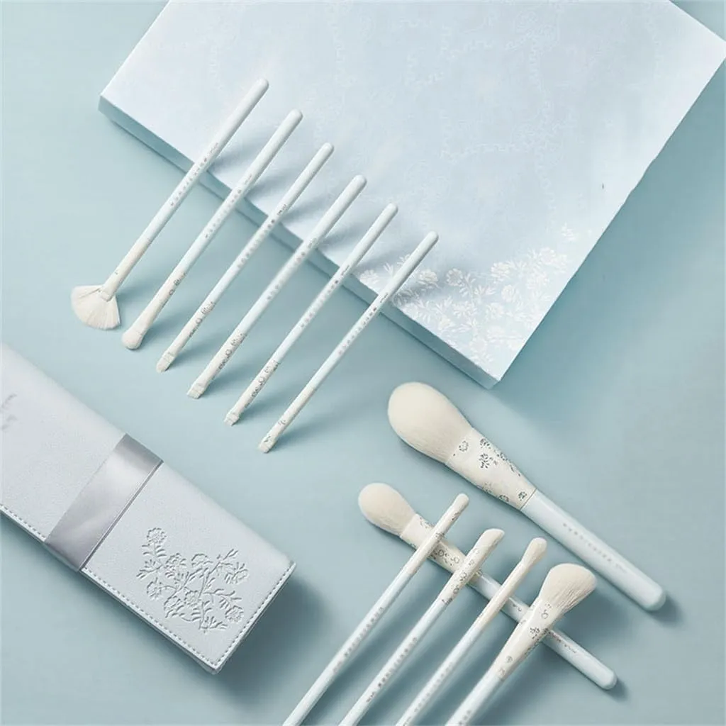 Gift Box Celadon 12pcs Long Pole Wooden Handle Makeup Brush Set Portable Eyeshadow Loose Powder Brush