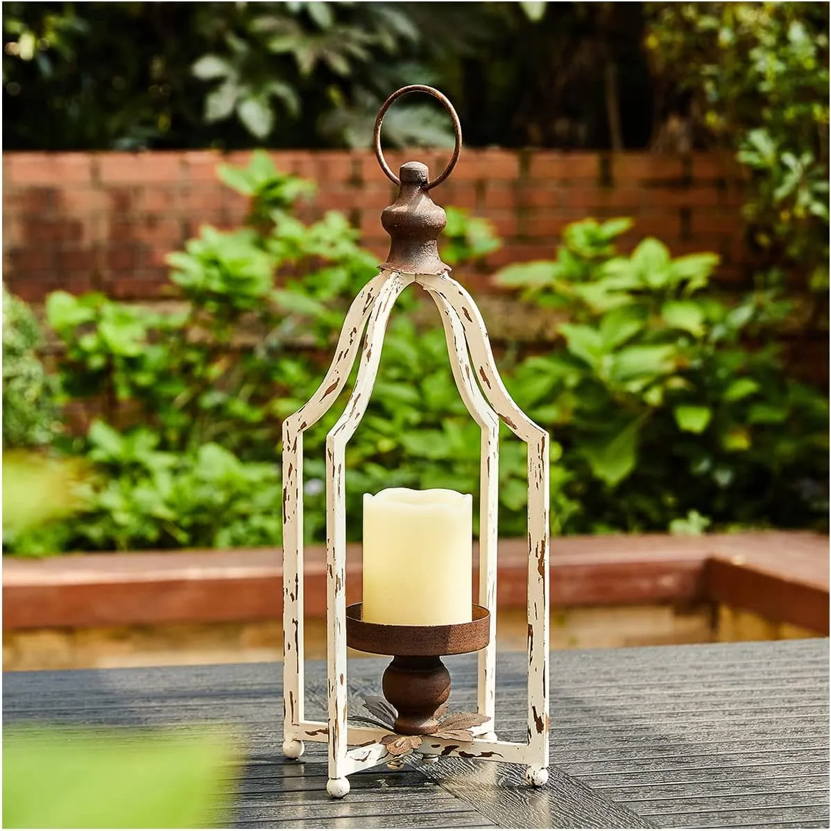 Glitzhome Farmhouse White Metal Lanterns Decorative Hanging Candle Lanterns (White Small)