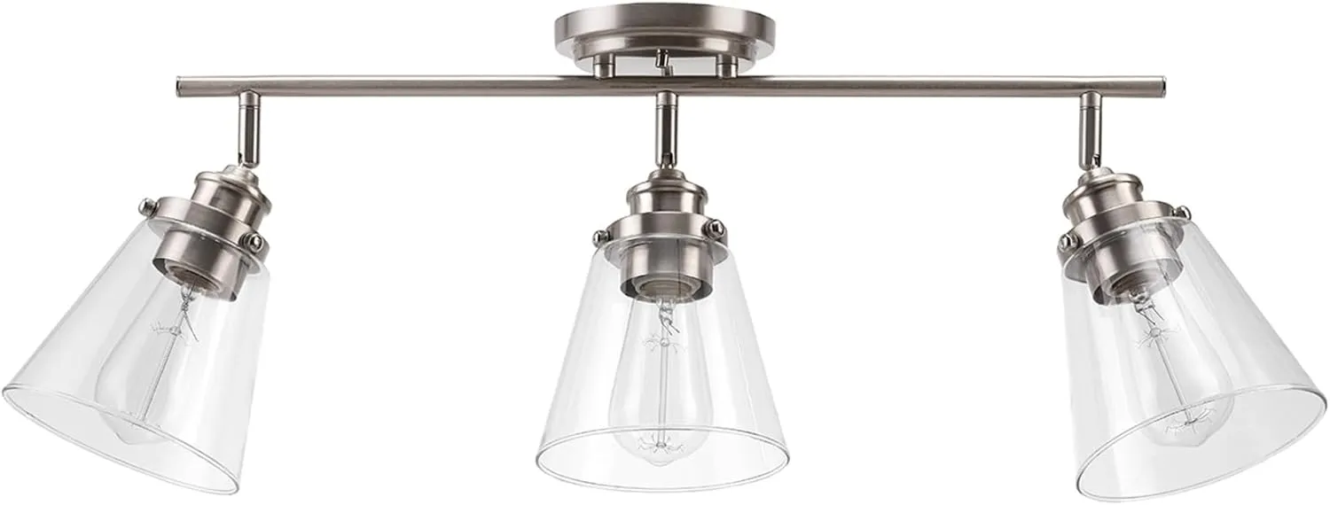 GLOBE Electric 59628 Jackson 3-Light Track Lighting, Brushed Nickel, Clear Glass Shades, Silver, Bulb Not Included