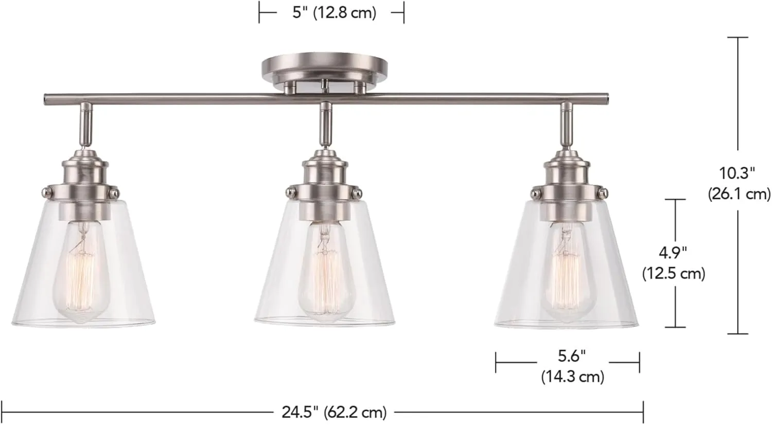 GLOBE Electric 59628 Jackson 3-Light Track Lighting, Brushed Nickel, Clear Glass Shades, Silver, Bulb Not Included
