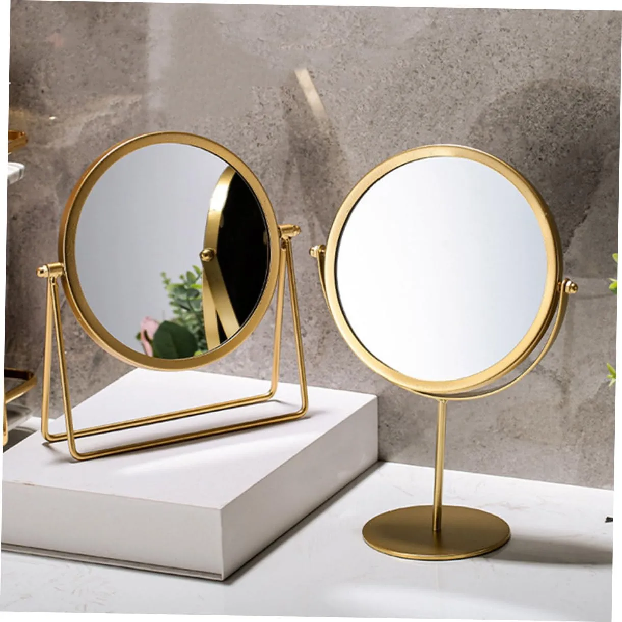 Gold Round Mirror Magnified Makeup Table Mirror Rotating Base Women's Personal Mirror Home Dec