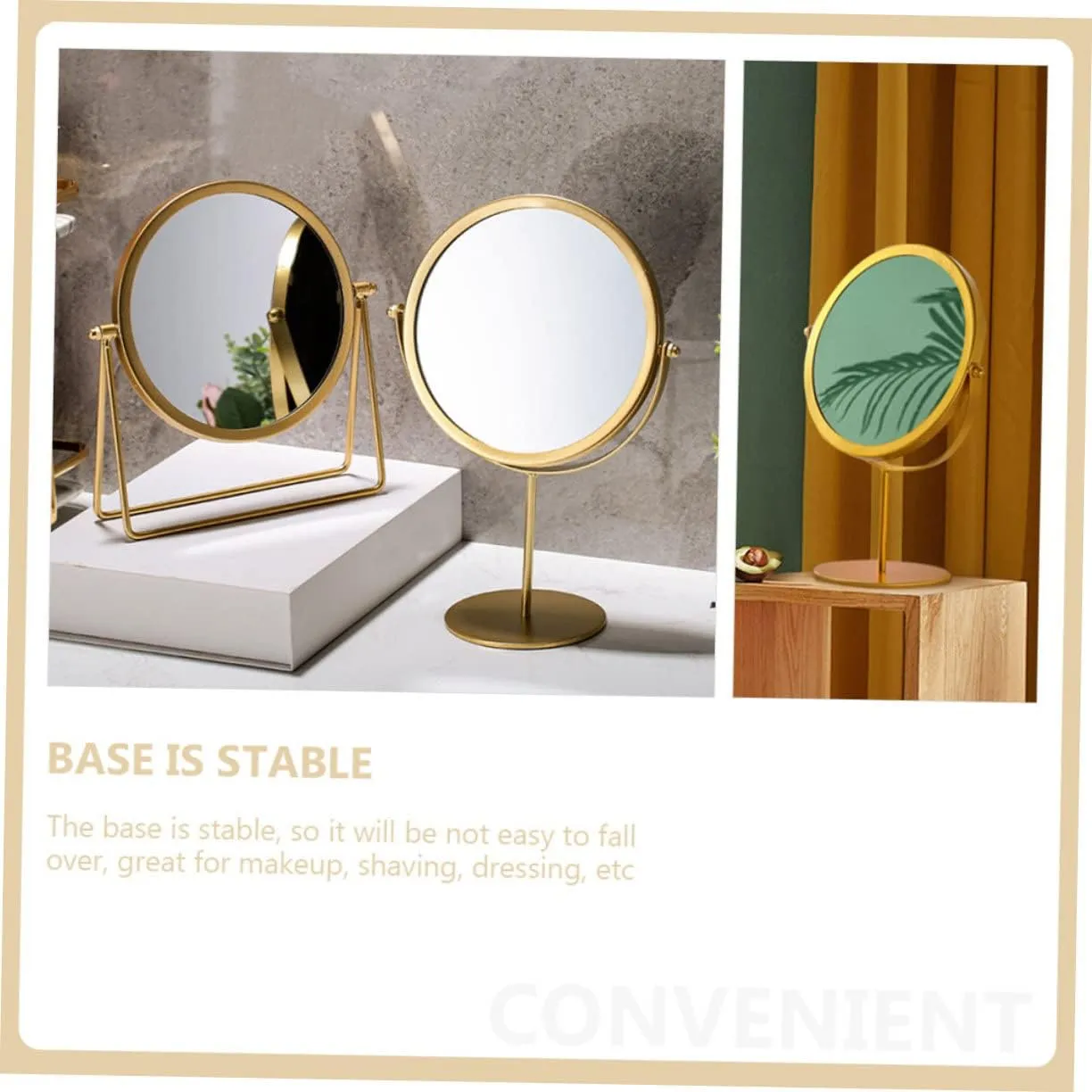 Gold Round Mirror Magnified Makeup Table Mirror Rotating Base Women's Personal Mirror Home Dec