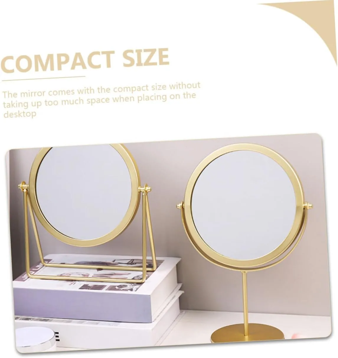 Gold Round Mirror Magnified Makeup Table Mirror Rotating Base Women's Personal Mirror Home Dec