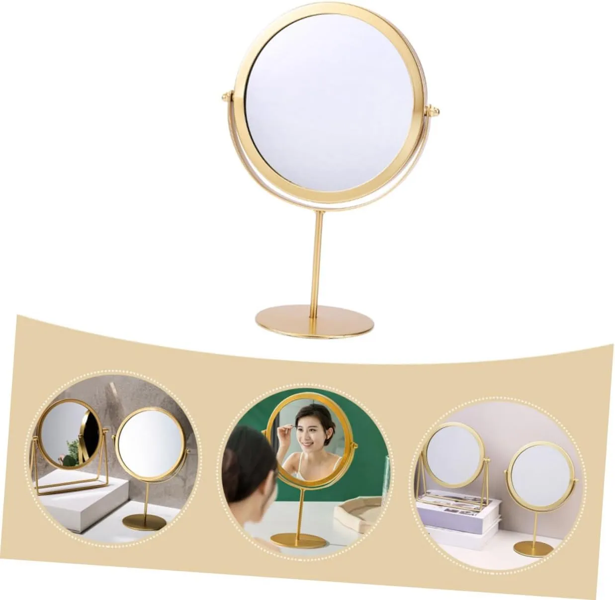 Gold Round Mirror Magnified Makeup Table Mirror Rotating Base Women's Personal Mirror Home Dec