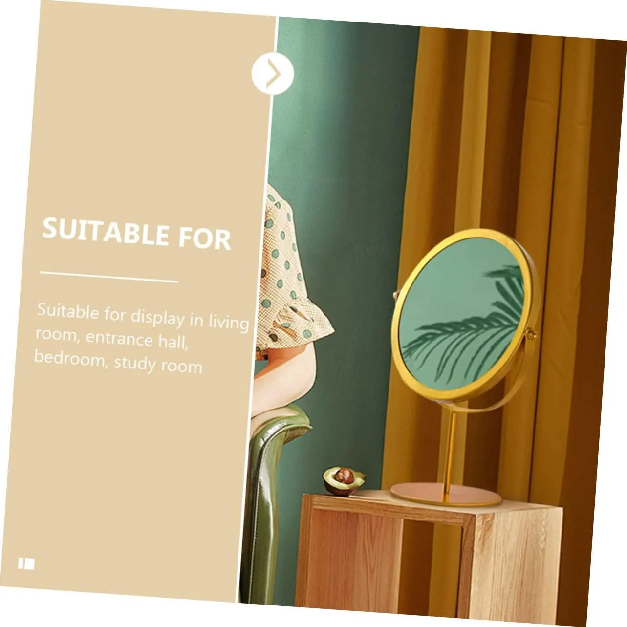Gold Round Mirror Magnified Makeup Table Mirror Rotating Base Women's Personal Mirror Home Dec