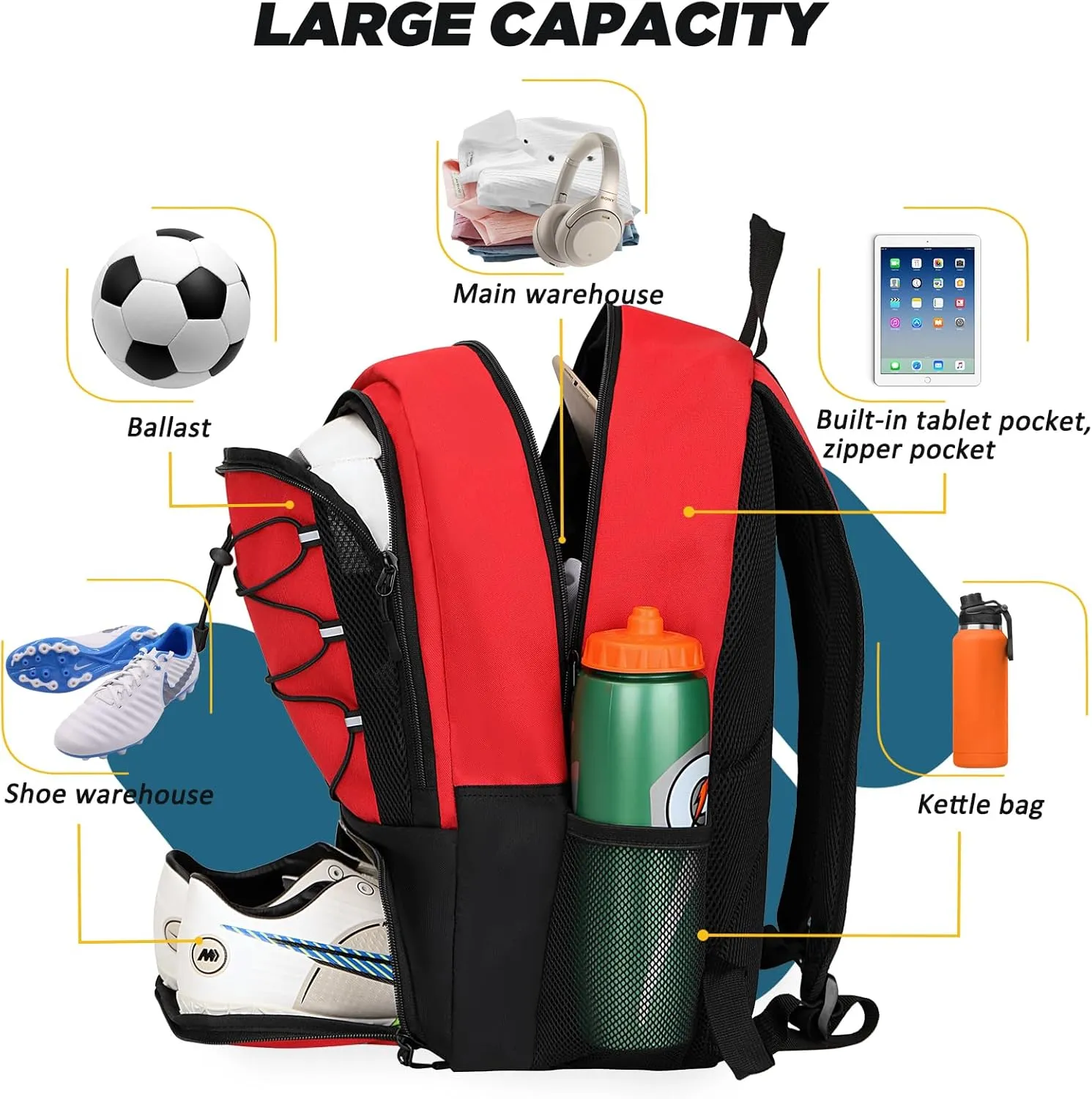 Goloni Soccer Bag, Basketball Bag with Ball Compartment & Shoe Compartment,Large Soccer Backpack for Basketball,Gym，Football
