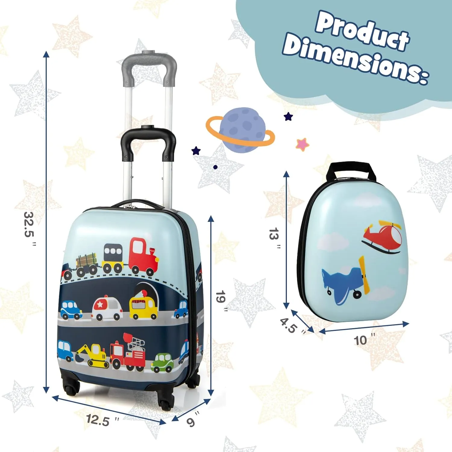 Goplus 2PC Kids Luggage, 12" & 16" Kids Carry On Luggage Set with 4 Spinner Wheels, Lightweight Rolling Spinner Suitcase for Children Toddlers Boys and Girls Travel
