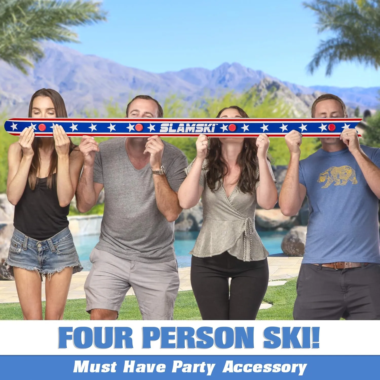GoPong Slamski - Retro and Vintage Wood Designs - 4 Person Drinking Ski with 50 Plastic Shot Glasses