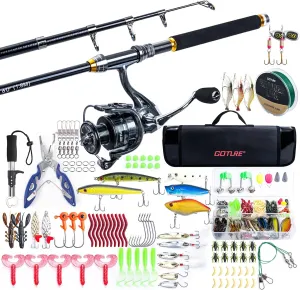 Goture Fishing Rod and Reel Combos-Telescopic Fishing Pole Spinning Reel Lures Set with Carrier Bag,Telescopic Rod Kit for Starter Travel Saltwater Freshwater Fishermen Gear Gift