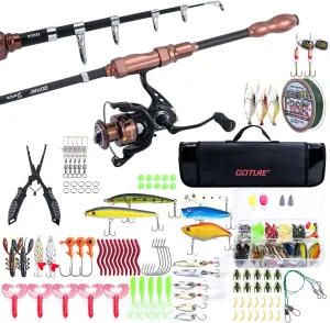 Goture Telescopic Fishing Pole Spinning Reel Lures Set, Fishing Combo for Starter, Travel, Saltwater, Freshwater, Gift