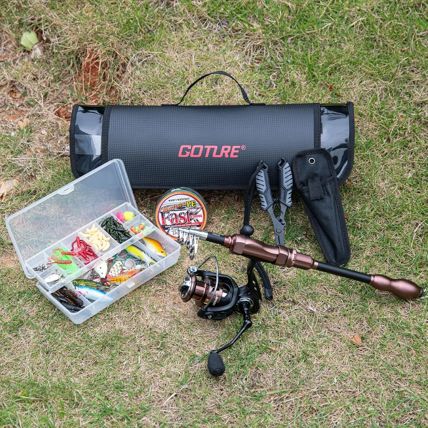 Goture Telescopic Fishing Pole Spinning Reel Lures Set, Fishing Combo for Starter, Travel, Saltwater, Freshwater, Gift