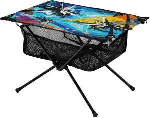 Graffiti Blue Abstract Palm Tree Pattern Portable Camping Table,Outdoor Folding Table,Beach Table,Suitable for Camping,Hiking,Picnic