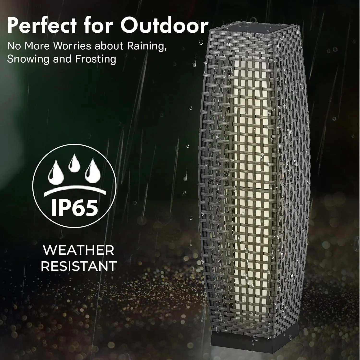 Grand patio 2-Piece Outdoor Floor Lamp Solar Powered Lantern Water-Resistant Wicker Deck Patio Light, Lamp Large-Sized for Garden or Porch-Large Fuji, Silver Gray