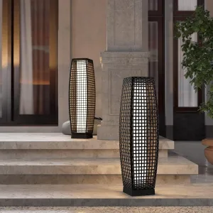 Grand patio 2-Piece Outdoor Floor Lamp Solar Powered Lantern Water-Resistant Wicker Deck Patio Light, Lamp Large-Sized for Garden or Porch-Large Fuji, Silver Gray