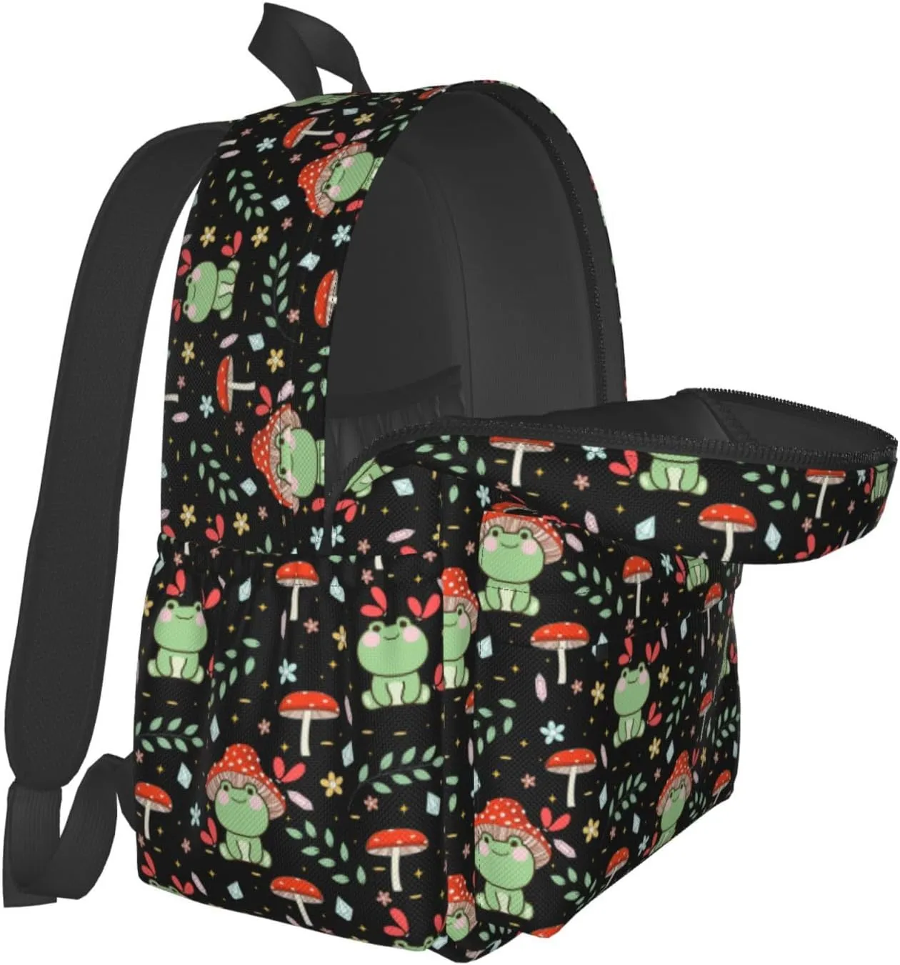 Green Frog Mushroom Waterproof Backpack Adjustable Shoulder Straps Bag Large Capacity Casual Daypack Bookbag For Travel Work