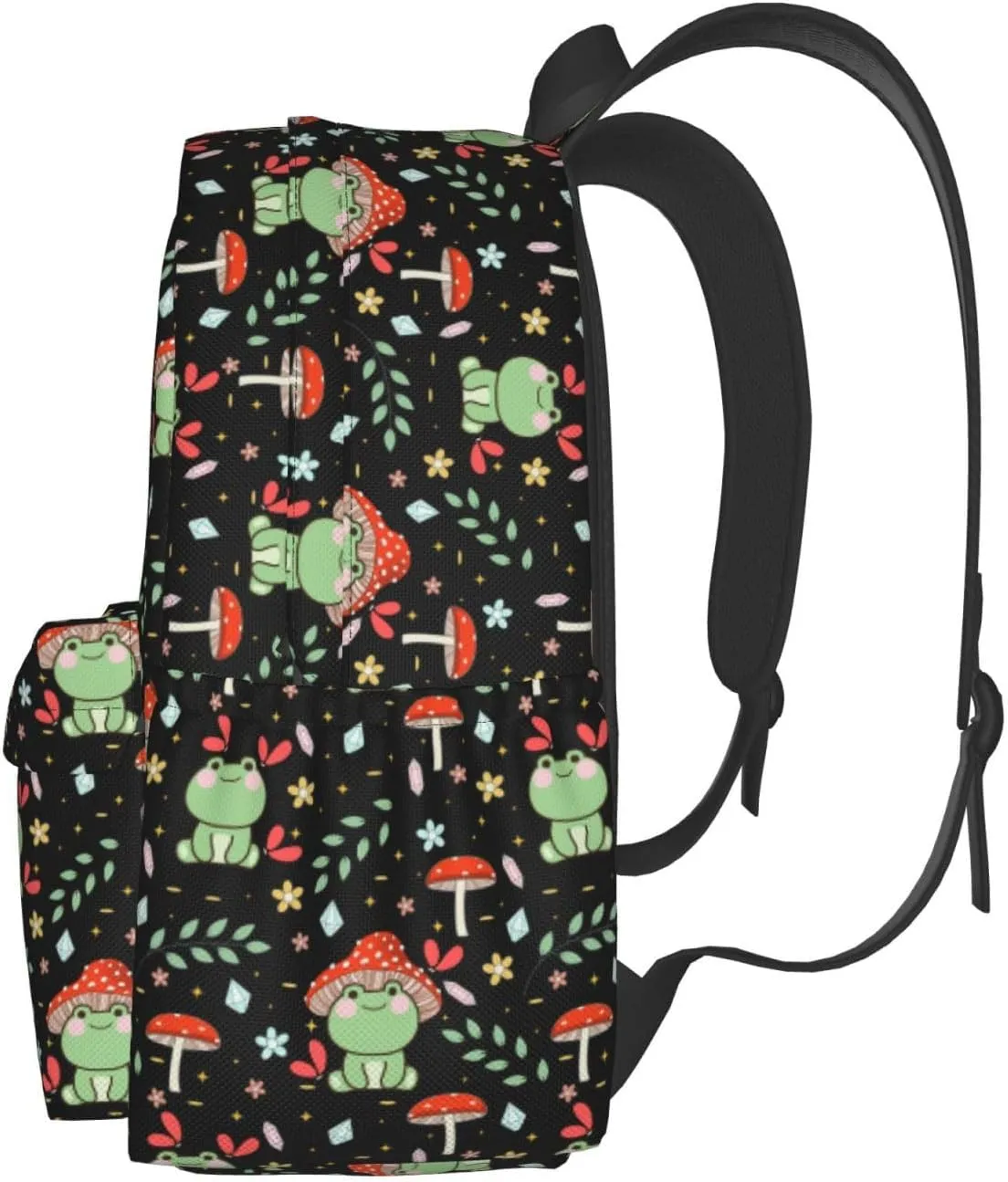 Green Frog Mushroom Waterproof Backpack Adjustable Shoulder Straps Bag Large Capacity Casual Daypack Bookbag For Travel Work