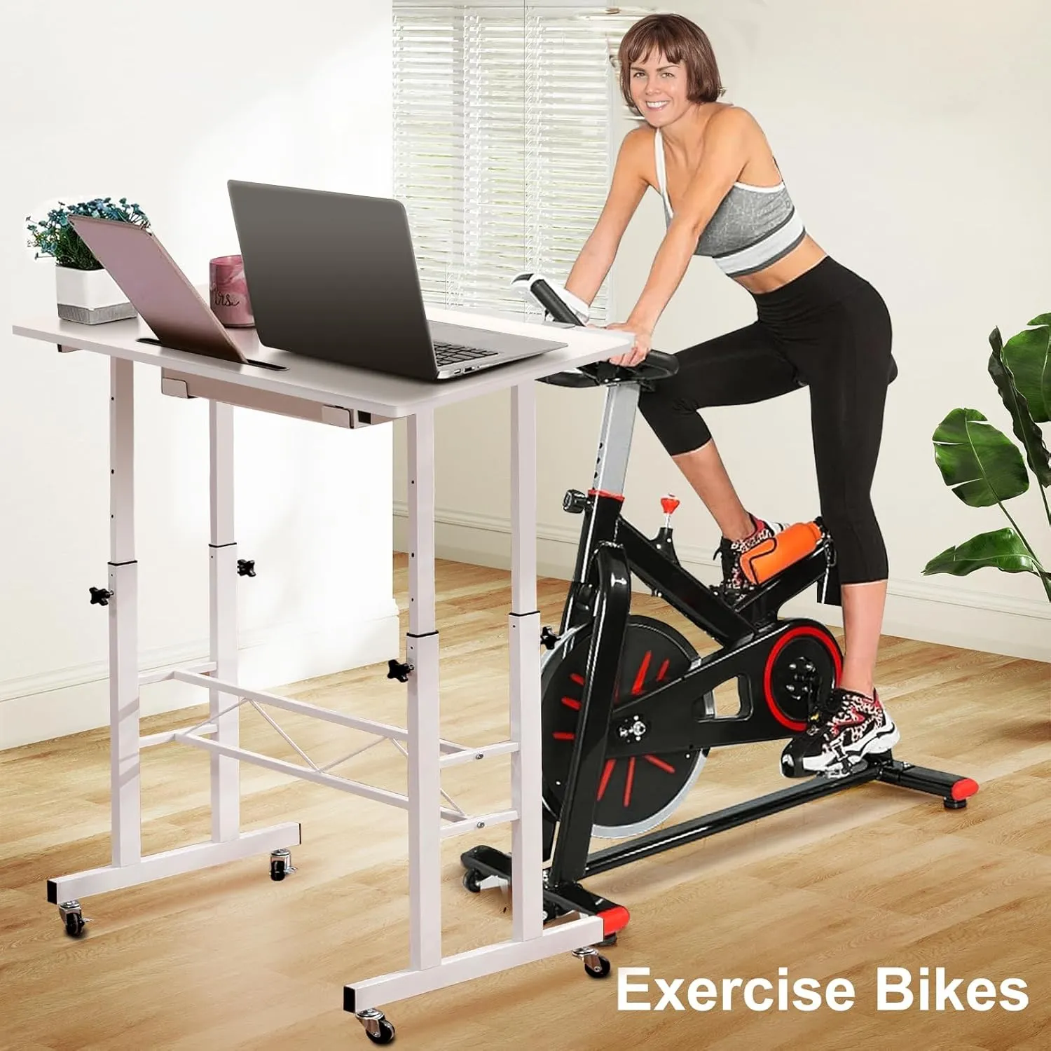 GTRACING Small Standing Desk Adjustable Height Small Computer Desks Mobile Portable Rolling Laptop Table with Wheels 32" Sit Stand Desk Portable Desks Standing Table Treadmill desks