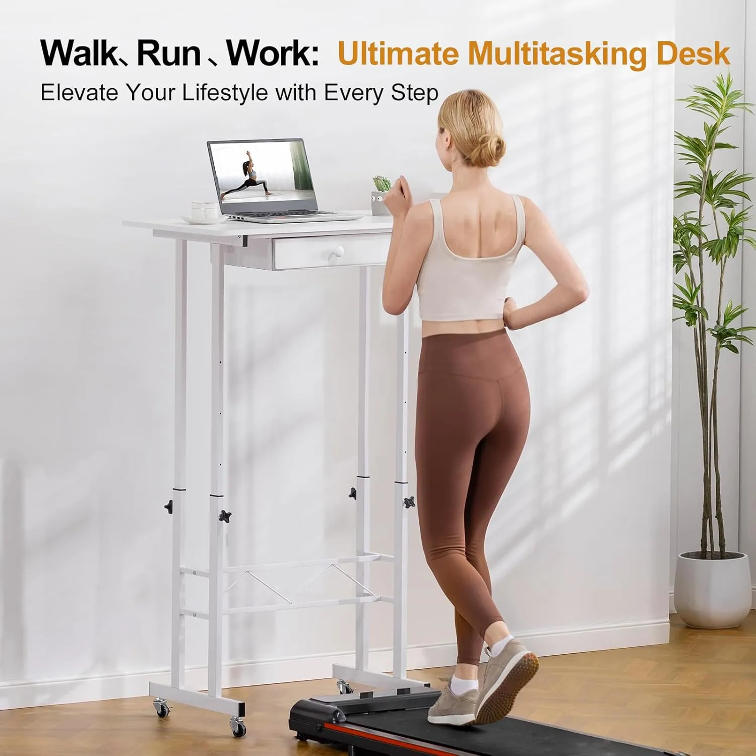 GTRACING Small Standing Desk Adjustable Height Small Computer Desks Mobile Portable Rolling Laptop Table with Wheels 32" Sit Stand Desk Portable Desks Standing Table Treadmill desks