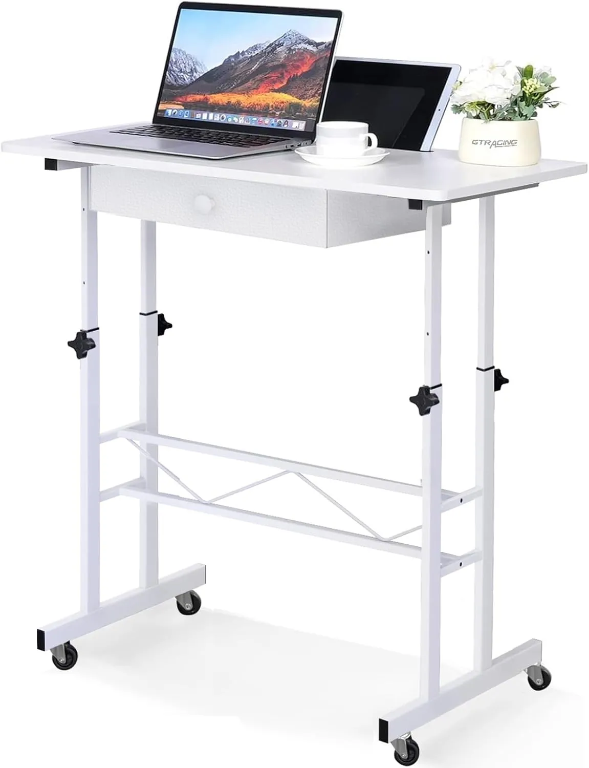 GTRACING Small Standing Desk Adjustable Height Small Computer Desks Mobile Portable Rolling Laptop Table with Wheels 32" Sit Stand Desk Portable Desks Standing Table Treadmill desks