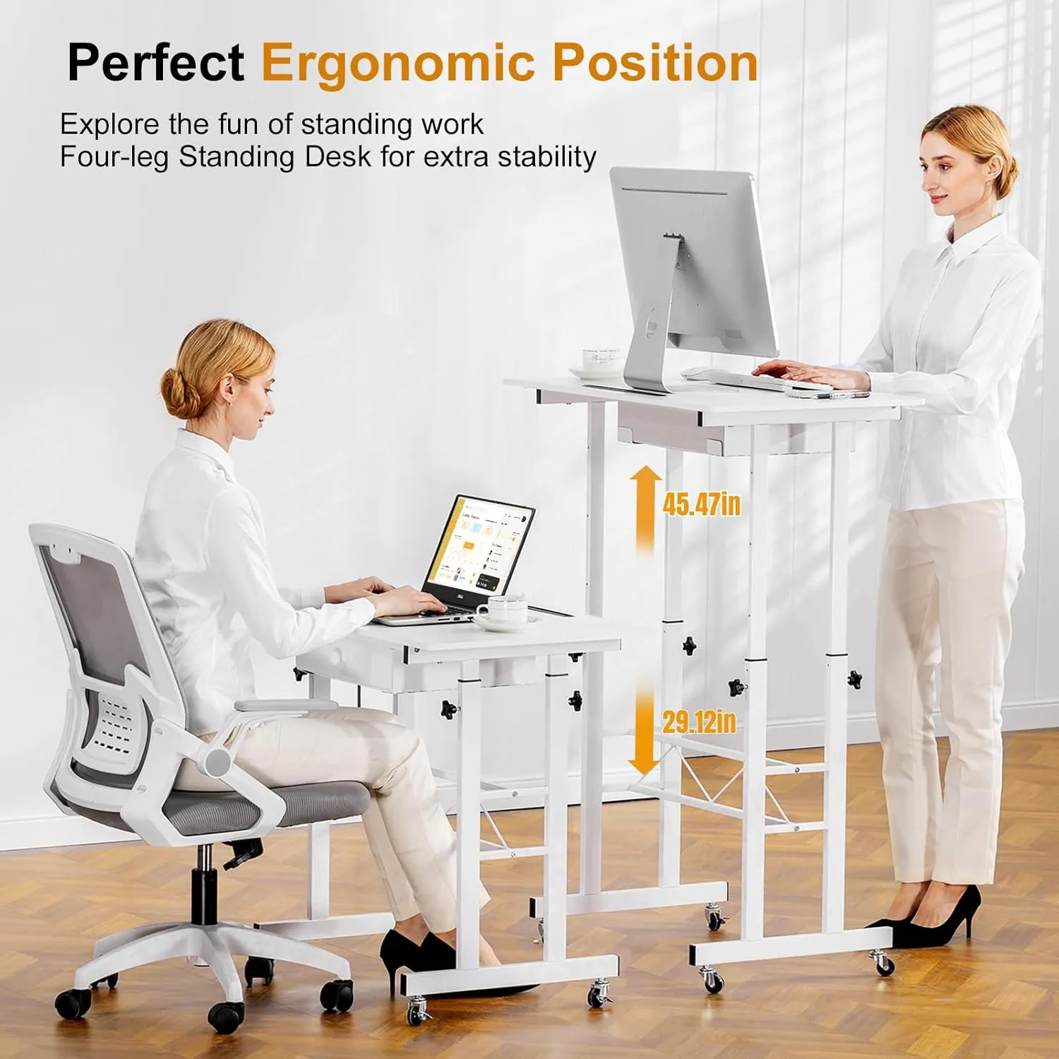 GTRACING Small Standing Desk Adjustable Height Small Computer Desks Mobile Portable Rolling Laptop Table with Wheels 32" Sit Stand Desk Portable Desks Standing Table Treadmill desks