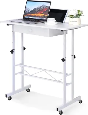 GTRACING Small Standing Desk Adjustable Height Small Computer Desks Mobile Portable Rolling Laptop Table with Wheels 32" Sit Stand Desk Portable Desks Standing Table Treadmill desks