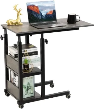 Hadulcet C Shaped Side Table Adjustable, Height Adjustable C Table with Wheels and Storage Shelves for Couch Bed Recliner Dark Grey