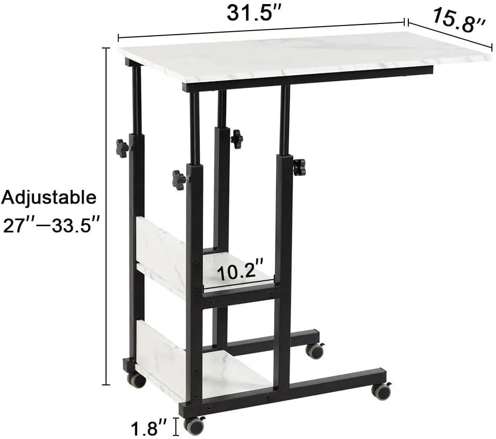Hadulcet C Shaped Side Table Adjustable, Height Adjustable C Table with Wheels and Storage Shelves for Couch Bed Recliner