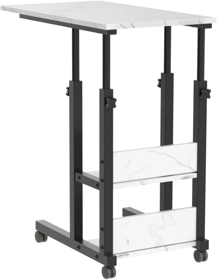 Hadulcet C Shaped Side Table Adjustable, Height Adjustable C Table with Wheels and Storage Shelves for Couch Bed Recliner