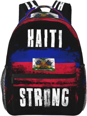 Haiti Strong Graffiti Flag Backpack Casual Laptop Backpack Double Shoulder Bag Lightweight Backpack For Women Men Travel