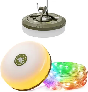 HAMLITE Camping Light String, 3 in 1 Camping Light Rechargeable(29.5Ft), RGB Portable Outdoor String Lights, Durable Tent Fairy Lights, USB Camp Lights for Camper, Tent, RV, Hiking Multi-Modes