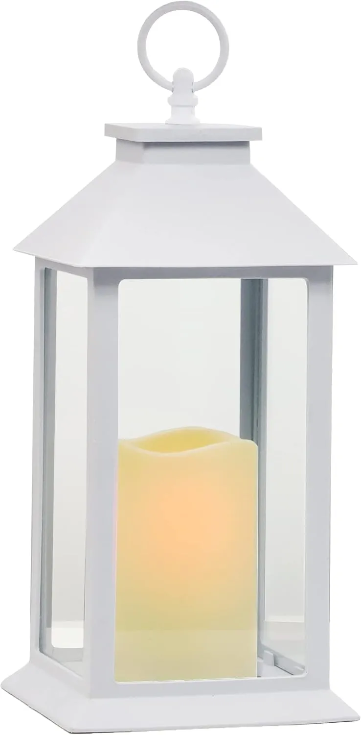 Hanging Glass Panes Lantern Portable Led Candle Light Operated by 3AAA Battery Use for Garden Yard,Kitchen, Indoor & Decoration etc (White)