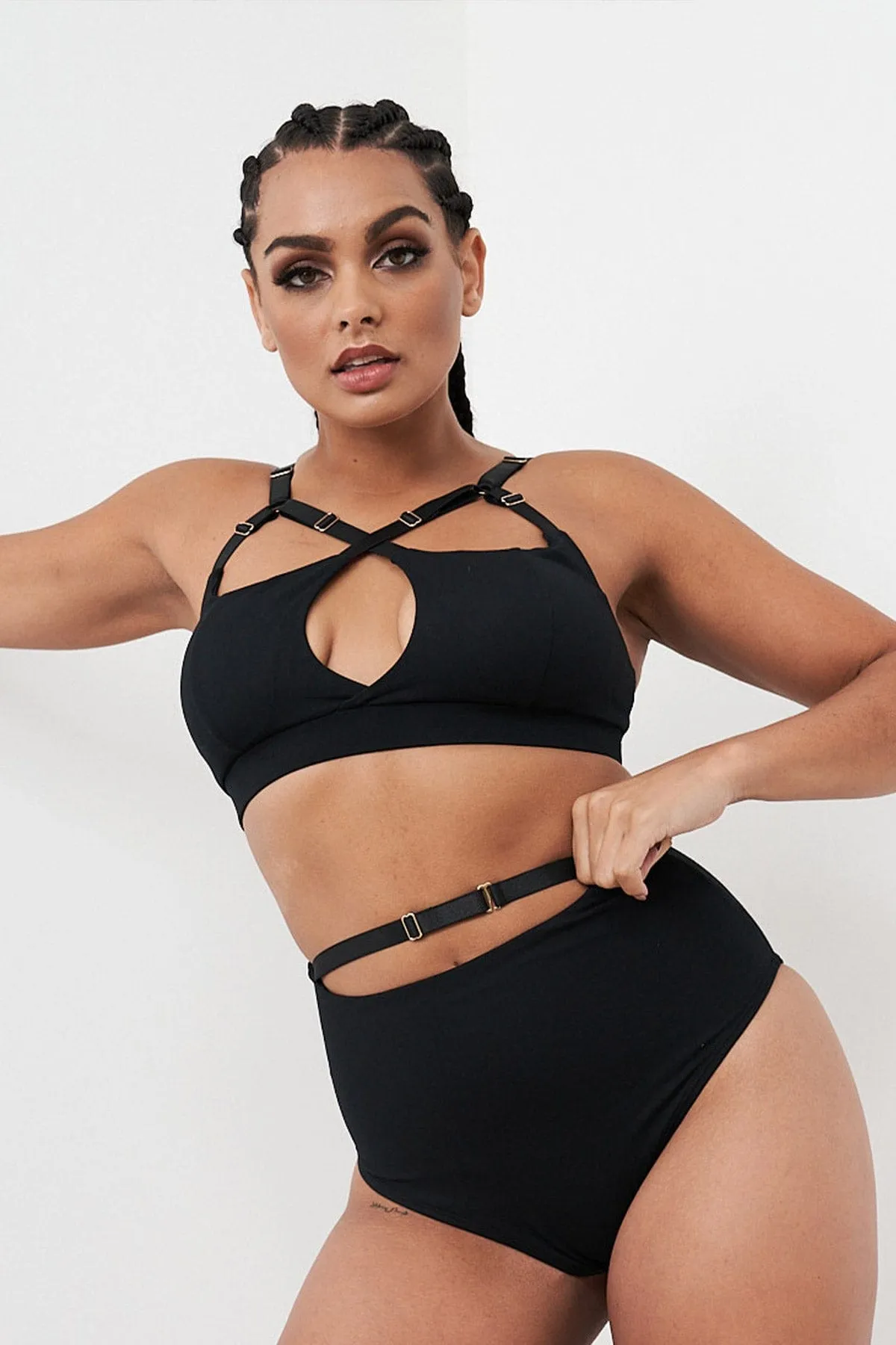 Hannah High Waist - Adjustable Cut Out Scrunch High Waist Bottom Recycled Black
