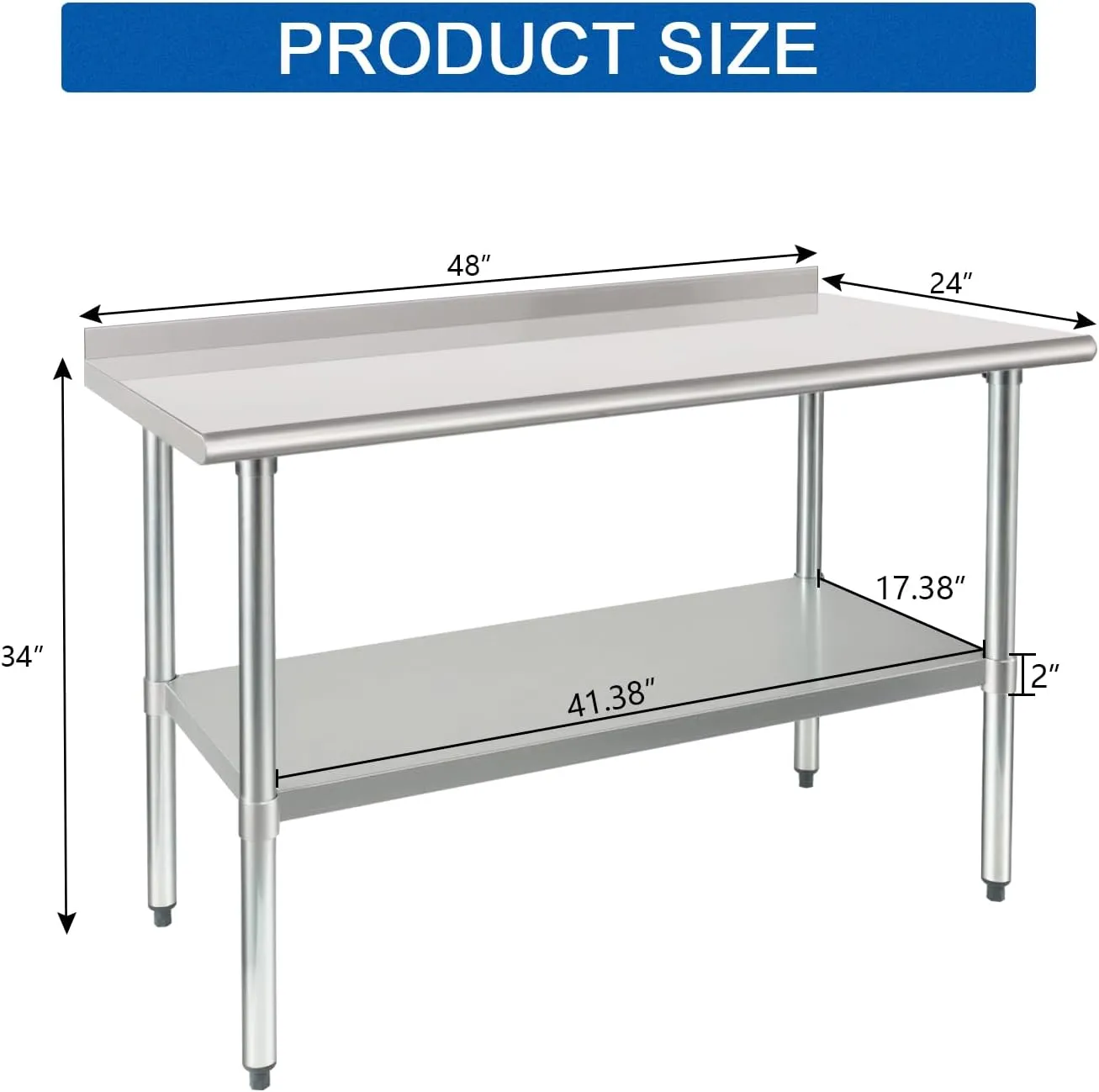 HARDURA Stainless Steel Table Prep & Work Table 24 x 48 Inches NSF Heavy Duty Commercial with Undershelf and Backsplash for Restaurant Kitchen Home and Hotel