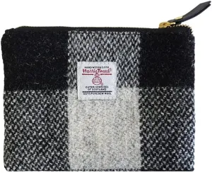 Harris Tweed Coin Purse Handmade Lipstick Bag Vintage British Portable Credit Card ID Wallet with YKK Zipper for Women men (Black and white grid, Medium)
