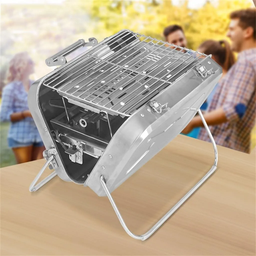 HBJWOV Stainless Steel Gas Barbecue Stove Camping Folding Barbecue Rack Outdoor Portable Gas Barbecue Stove