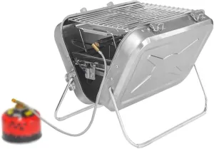 HBJWOV Stainless Steel Gas Barbecue Stove Camping Folding Barbecue Rack Outdoor Portable Gas Barbecue Stove